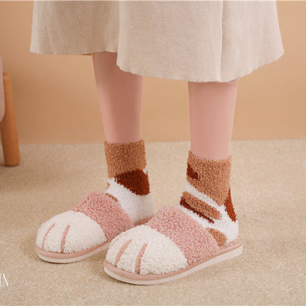 BEVERGREEN Winter Cute Cat Paw Designer House Women Fur Slippers Floor Mute Bedroom Lovers Warm Plush Shoes Indoor Fluffy Slides