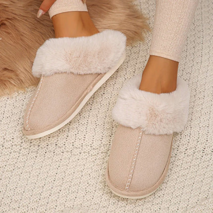 Closed Toe Warm Cotton Slippers Women Faux Fur Thicken Plush Winter Home Shoes Woman Lightweight Casual Indoor Slides Female