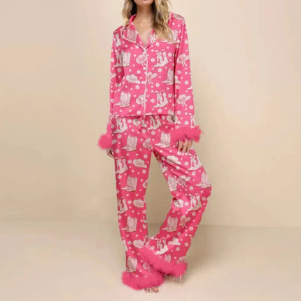 Women's Christmas Tree Plaid Satin Print Pajama Set