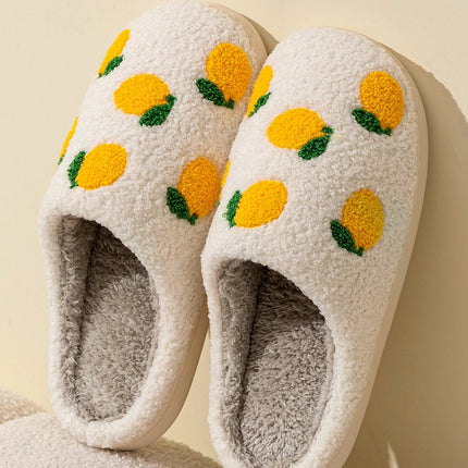 Cute Fruit Women Slippers Winter Indoor Warm Soft Sole Breathable Comfort Anti-slip Bedroom Causal Flat Cotton Shoes