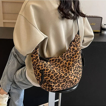 Leopard Print Crossbody Bags for Women Corduroy Casual Shoulder Tote Bags Ladies Sac A Main Femme Designer Luxury Handbags 2024