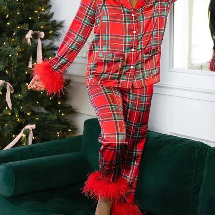 Women's Christmas Tree Plaid Satin Print Pajama Set