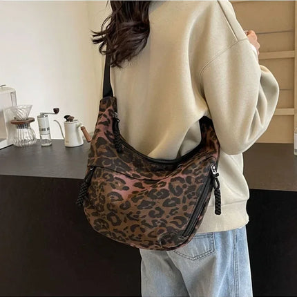 Leopard Print Crossbody Bags for Women Corduroy Casual Shoulder Tote Bags Ladies Sac A Main Femme Designer Luxury Handbags 2024