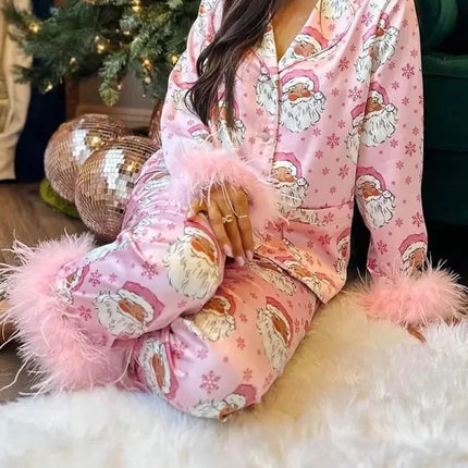 Women's Christmas Tree Plaid Satin Print Pajama Set