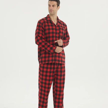 Mens Flannel Pajama Sets Cotton Plaid Pajamas for Men Pjs Set Soft Lounge Sleepwear Pj Pants with Pockets Flannel Shirts