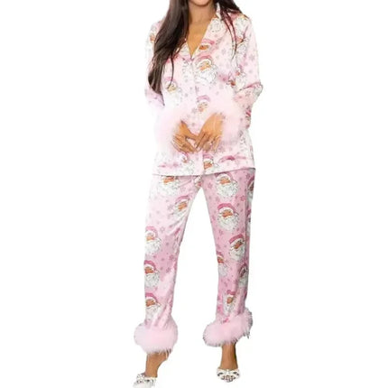 Women's Christmas Tree Plaid Satin Print Pajama Set