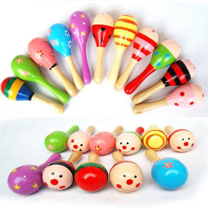 2pcs Colorful Wooden Small Rattles Maracas Beat Baby Educational Toys 0-12 Months Kids Gift for Newborns Funny Dolls