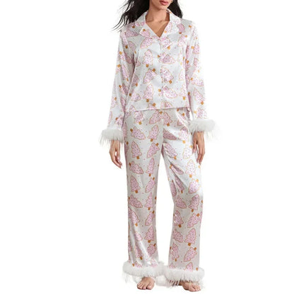 Women's Christmas Tree Plaid Satin Print Pajama Set