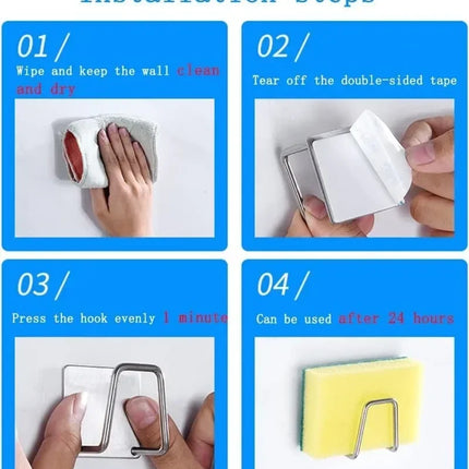 1-6pcs Kitchen Stainless Steel Sink Sponges Holder Self Adhesive Drain Drying Rack Shelf Household Wall Hooks Storage Organizer