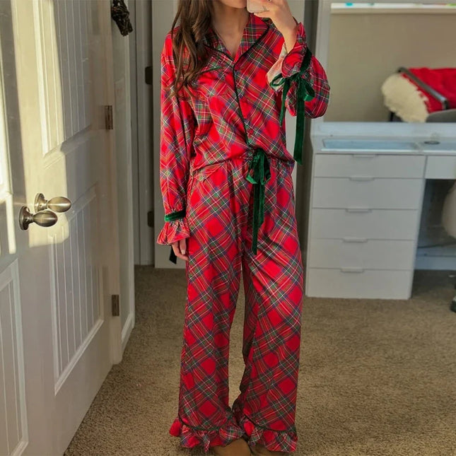 Women's Satin Silk Christmas Pajama Set