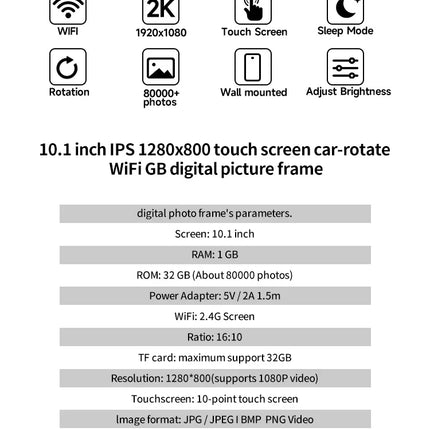 Frameo 10.1 Inch WiFi Digital Picture Frame，1280 * 800IPS HD Cloud Smart Digital Photo Frame,32GB Storage, Wall Mountable, Auto-