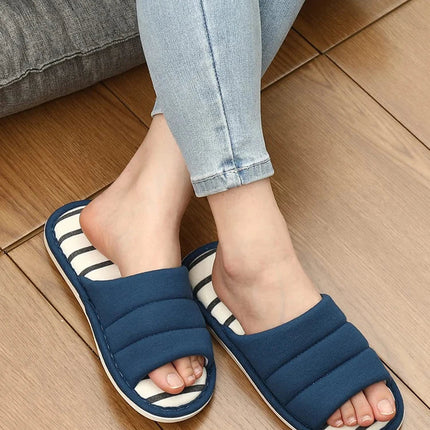 Comwarm Women Cotton Slippers Indoor Open Toe Soft Slippers Casual Flip Flop Ladies Home Slip-on Memory Foam Bedroom Flats Shoes