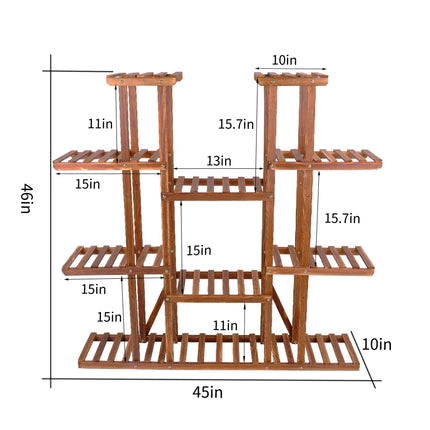 11 Tier Wood Plant Stand Carbonized High Widen Pot Display Shelf Holder Flower Shop Office Garden Indoor Outdoor Decor