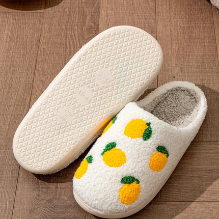Cute Fruit Women Slippers Winter Indoor Warm Soft Sole Breathable Comfort Anti-slip Bedroom Causal Flat Cotton Shoes