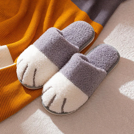 BEVERGREEN Winter Cute Cat Paw Designer House Women Fur Slippers Floor Mute Bedroom Lovers Warm Plush Shoes Indoor Fluffy Slides