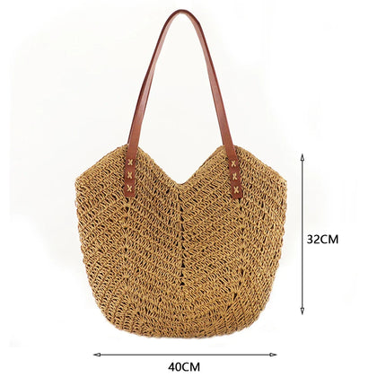 Handwoven Straw Shoulder Bag - Premium Summer Beach Tote | Artisan Woven Handbag for Women