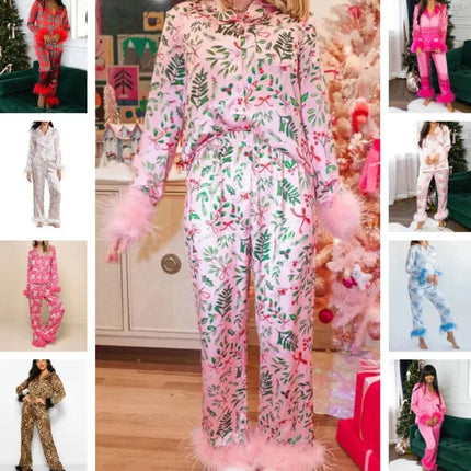 Women's Christmas Tree Plaid Satin Print Pajama Set