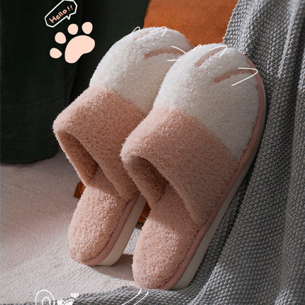 BEVERGREEN Winter Cute Cat Paw Designer House Women Fur Slippers Floor Mute Bedroom Lovers Warm Plush Shoes Indoor Fluffy Slides