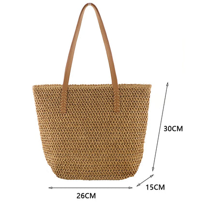 Handwoven Straw Shoulder Bag - Premium Summer Beach Tote | Artisan Woven Handbag for Women