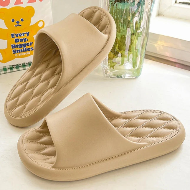 Men's Summer Slippers EVA Indoor Bathroom Thick Sole Diamond Check Massage Sensation Beach Non-slip Ladies Comfort Flat Shoes