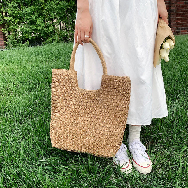 Handwoven Straw Shoulder Bag - Premium Summer Beach Tote | Artisan Woven Handbag for Women