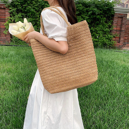 Handwoven Straw Shoulder Bag - Premium Summer Beach Tote | Artisan Woven Handbag for Women