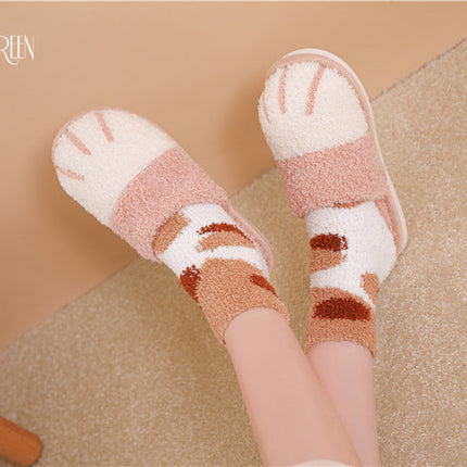 BEVERGREEN Winter Cute Cat Paw Designer House Women Fur Slippers Floor Mute Bedroom Lovers Warm Plush Shoes Indoor Fluffy Slides