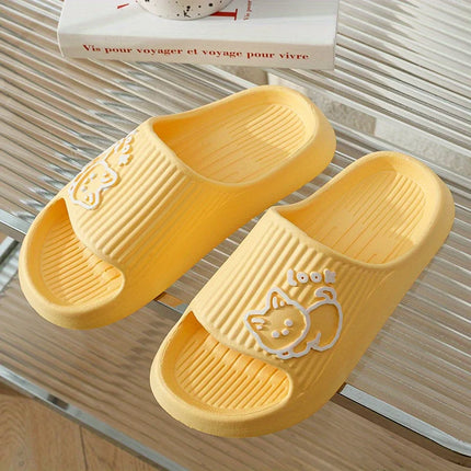 Fun Comfortable Women's SLippers Chic Cartoon Kawaii Cat Print Slides Slip-on Bathroom EVA Flat Heel Indoor Summer Fashion