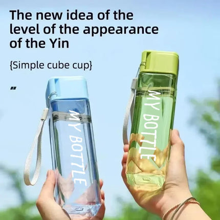 1 Pcs Clear Square Drinking Glass in Mate Plastic Portable Water Bottle with Milk Cable for Outdoor Sports