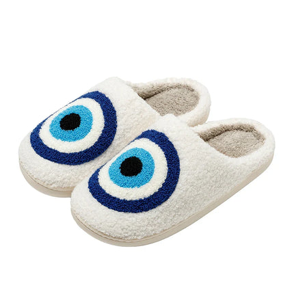 Evil Eyes Blue Embroidery slippers High Quality Women Men Slippers Fashion Pattern Shoes Warm Home Devil's Eyes Houseshoes
