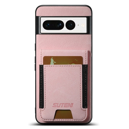 For Google Pixel 7 Suteni H03 Litchi Leather Card Bag Stand Back Phone Case(Pink)