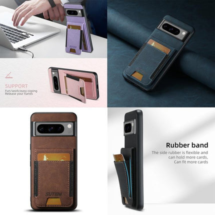 For Google Pixel 7 Suteni H03 Litchi Leather Card Bag Stand Back Phone Case(Pink)