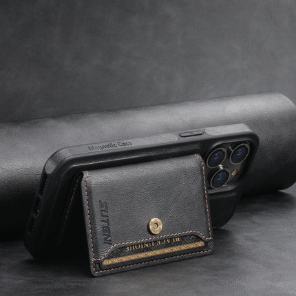 For iPhone 15 Pro Max Suteni M1 Oil Wax MagSafe Detachable Horizontal Card Bag Phone Case(Black)