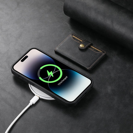 For iPhone 15 Pro Max Suteni M1 Oil Wax MagSafe Detachable Horizontal Card Bag Phone Case(Black)