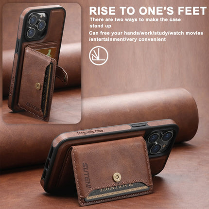 For iPhone 15 Pro Max Suteni M1 Oil Wax MagSafe Detachable Horizontal Card Bag Phone Case(Black)