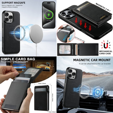 For iPhone 16 Suteni H19 Litchi Grain 2-in-1 MagSafe Removable Card Box Back Phone Case(Black)
