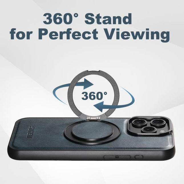 For iPhone 16 Pro Suteni G3 Oil Wax 360 Rotation Holder MagSafe Back Phone Case(Black)