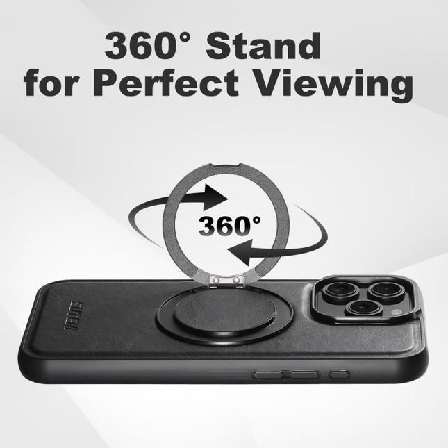 For iPhone 14 Pro Max Suteni G3 Oil Wax 360 Rotation Holder MagSafe Back Phone Case(Black)