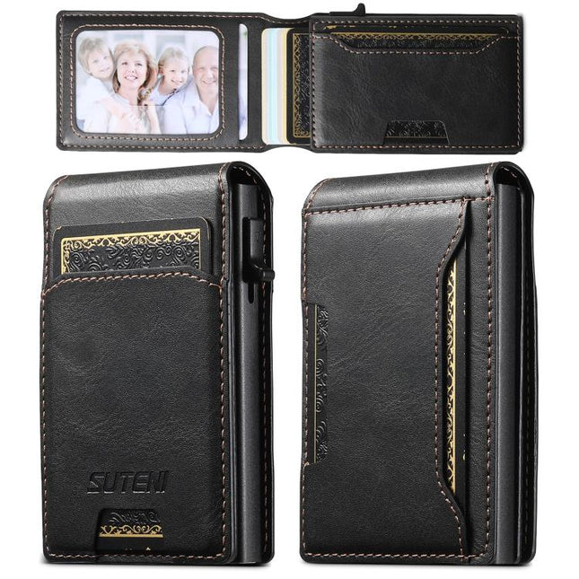 Suteni Oil Waxy Keys Automatically Pop Up Card Wallet Case(Black)