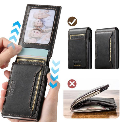 Suteni Oil Waxy Keys Automatically Pop Up Card Wallet Case(Black)