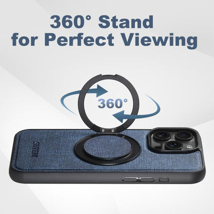 For iPhone 13 Pro Max Suteni G3 360 Rotation Holder MagSafe Denim Leather Back Phone Case(Blue)