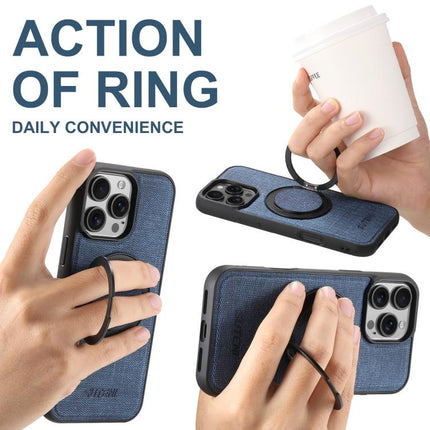 For iPhone 13 Pro Max Suteni G3 360 Rotation Holder MagSafe Denim Leather Back Phone Case(Blue)