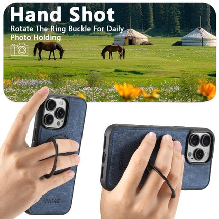 For iPhone 13 Pro Max Suteni G3 360 Rotation Holder MagSafe Denim Leather Back Phone Case(Blue)