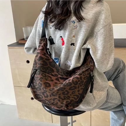 Leopard Print Crossbody Bags for Women Corduroy Casual Shoulder Tote Bags Ladies Sac A Main Femme Designer Luxury Handbags 2024