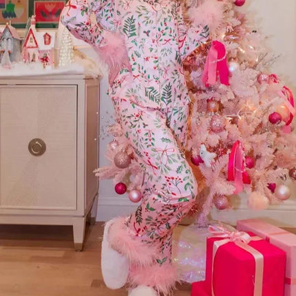 Women's Christmas Tree Plaid Satin Print Pajama Set