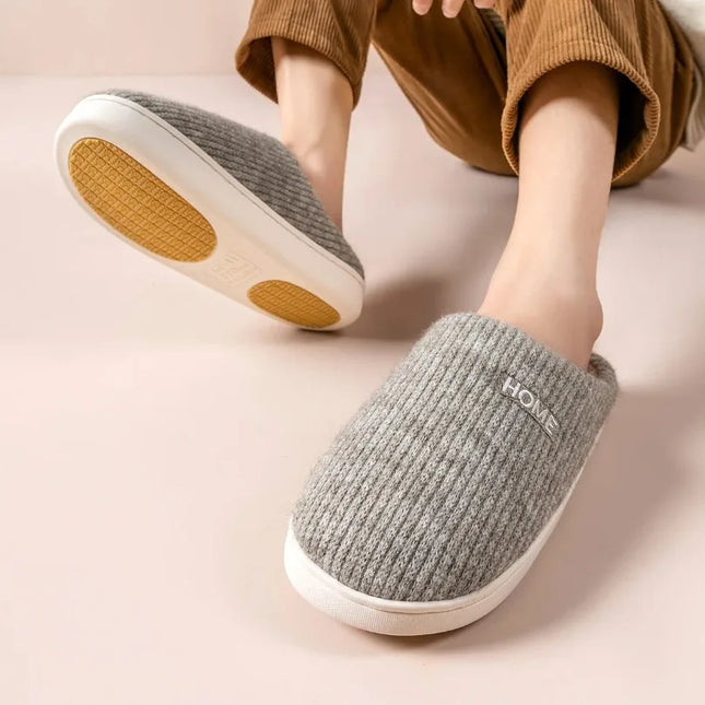 House Fuzzy Slipper Women Striped Winter Warm Fur Plush Non Slip Grip Indoor Lazy Soft Female Thermal Home Shoe Flat Male Men