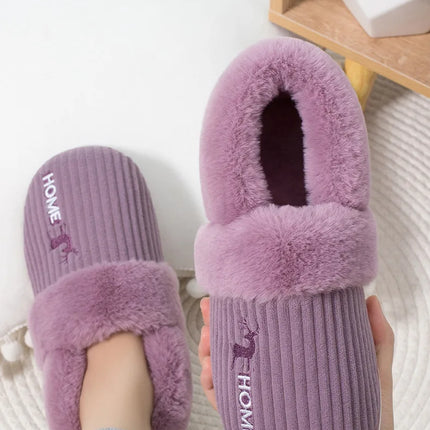 Bebealy Men Shoes Fur Women Slippers Winter House Shoes For Women Indoor Plush Warm Women Shoes 2024 Casual Home Shoes For Men