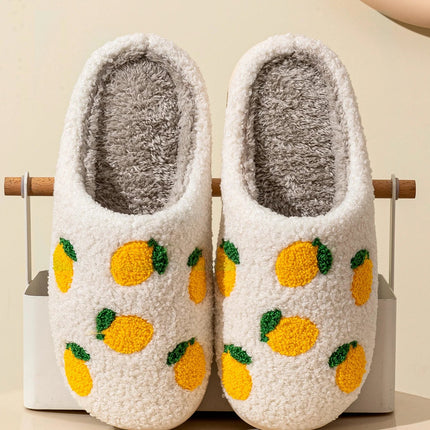 Cute Fruit Women Slippers Winter Indoor Warm Soft Sole Breathable Comfort Anti-slip Bedroom Causal Flat Cotton Shoes
