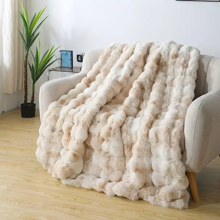 1 PC Faux Rabbit Fur ,Luxury Soft, Warm Bubble Blanket, | Cozy Throw for Bedroom, Guest Room, Living Room,4lb