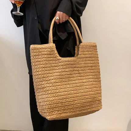 Handwoven Straw Shoulder Bag - Premium Summer Beach Tote | Artisan Woven Handbag for Women